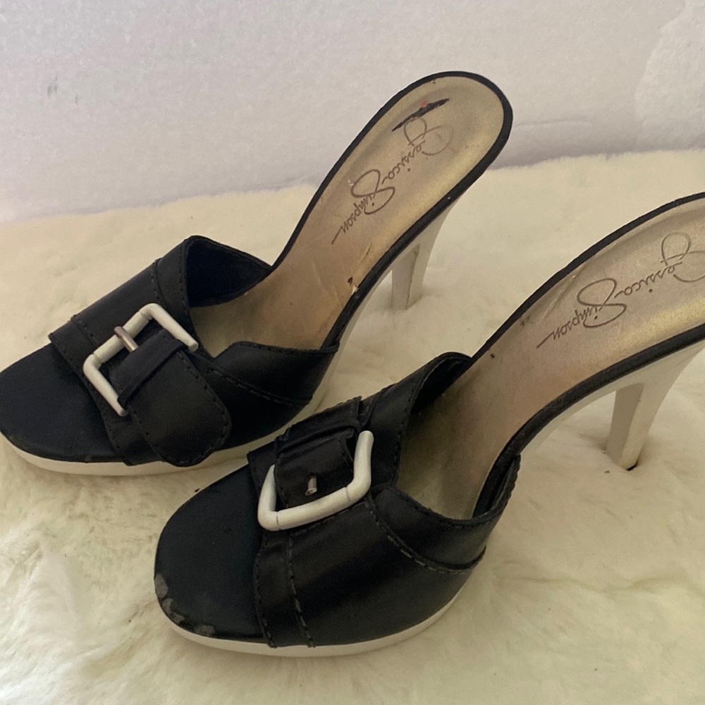 Black leather Jessica Simpson high heels